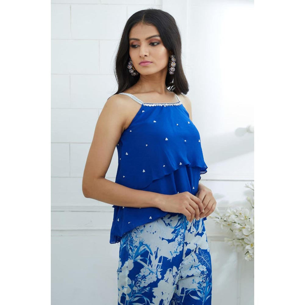 MANDIRA WIRK Women Chiffon Blue Top with Sharara