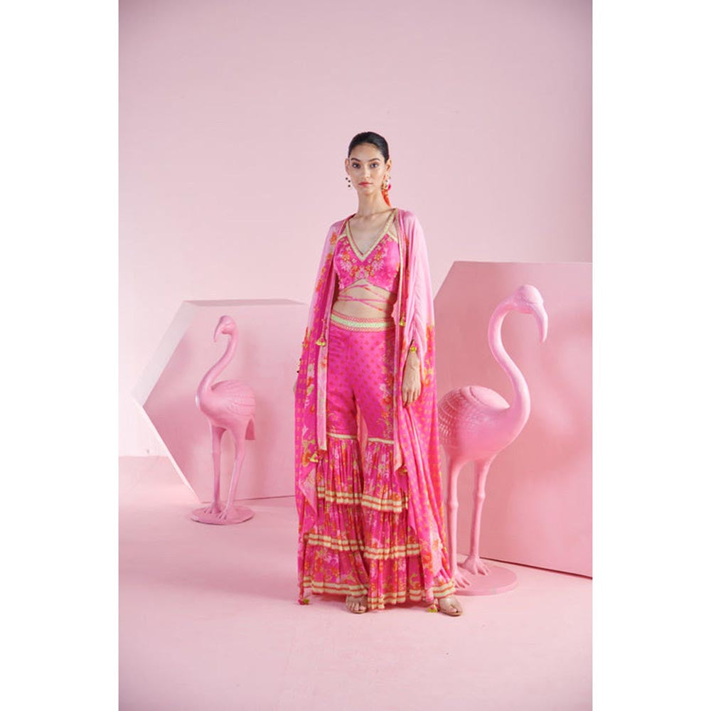MANDIRA WIRK Pink Bliss Blouse with Cape and Sharara