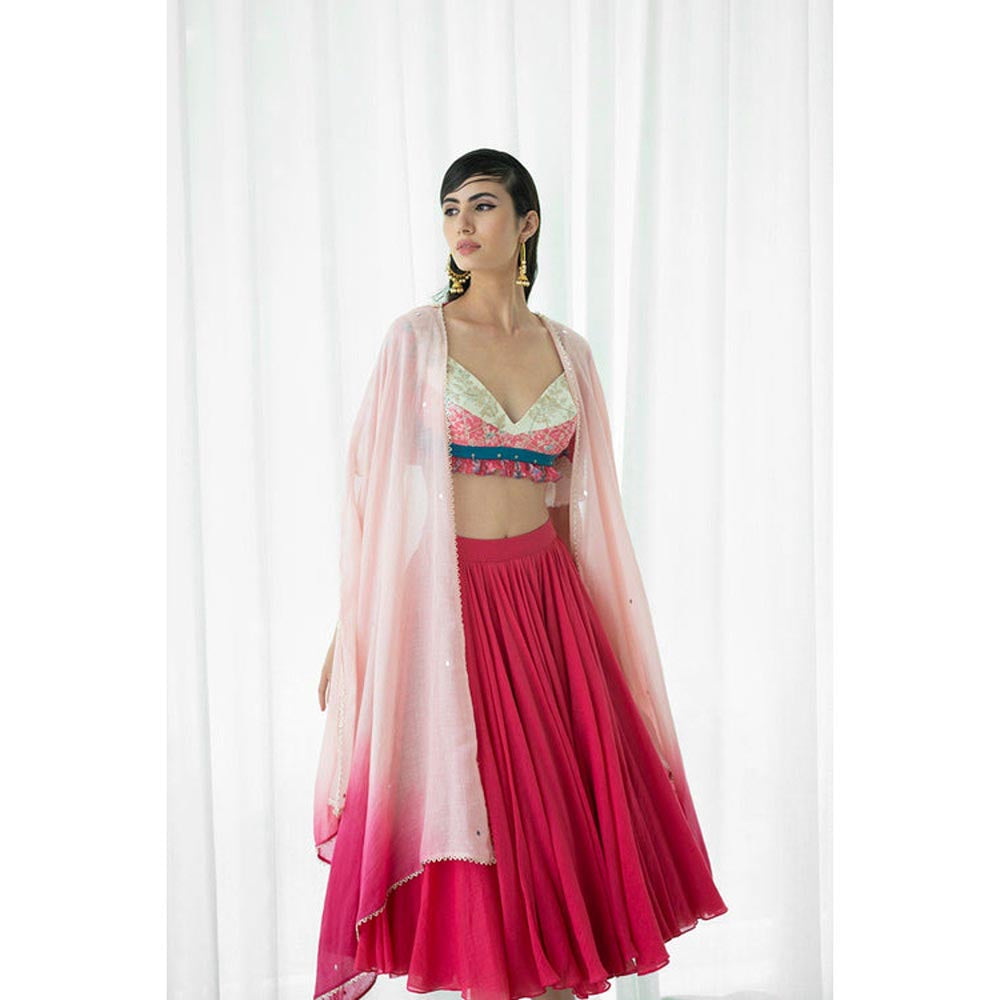 MANDIRA WIRK Printed Patchwork Lehenga Blouse With Dupatta