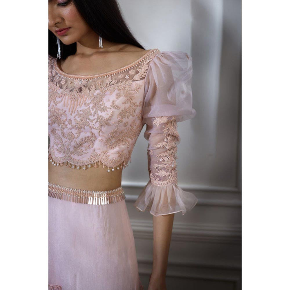 MANDIRA WIRK Soft Peach Dori Embroidered Lehenga With Blouse