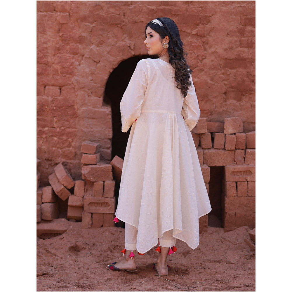 Mani Dua Khanna Ivory Mirror Work Kurta with Pant (Set of 2)