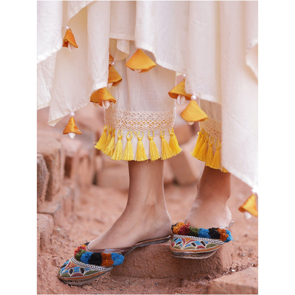 Mani Dua Khanna Asymmetric Ivory Anarkali with Pant (Set of 2)