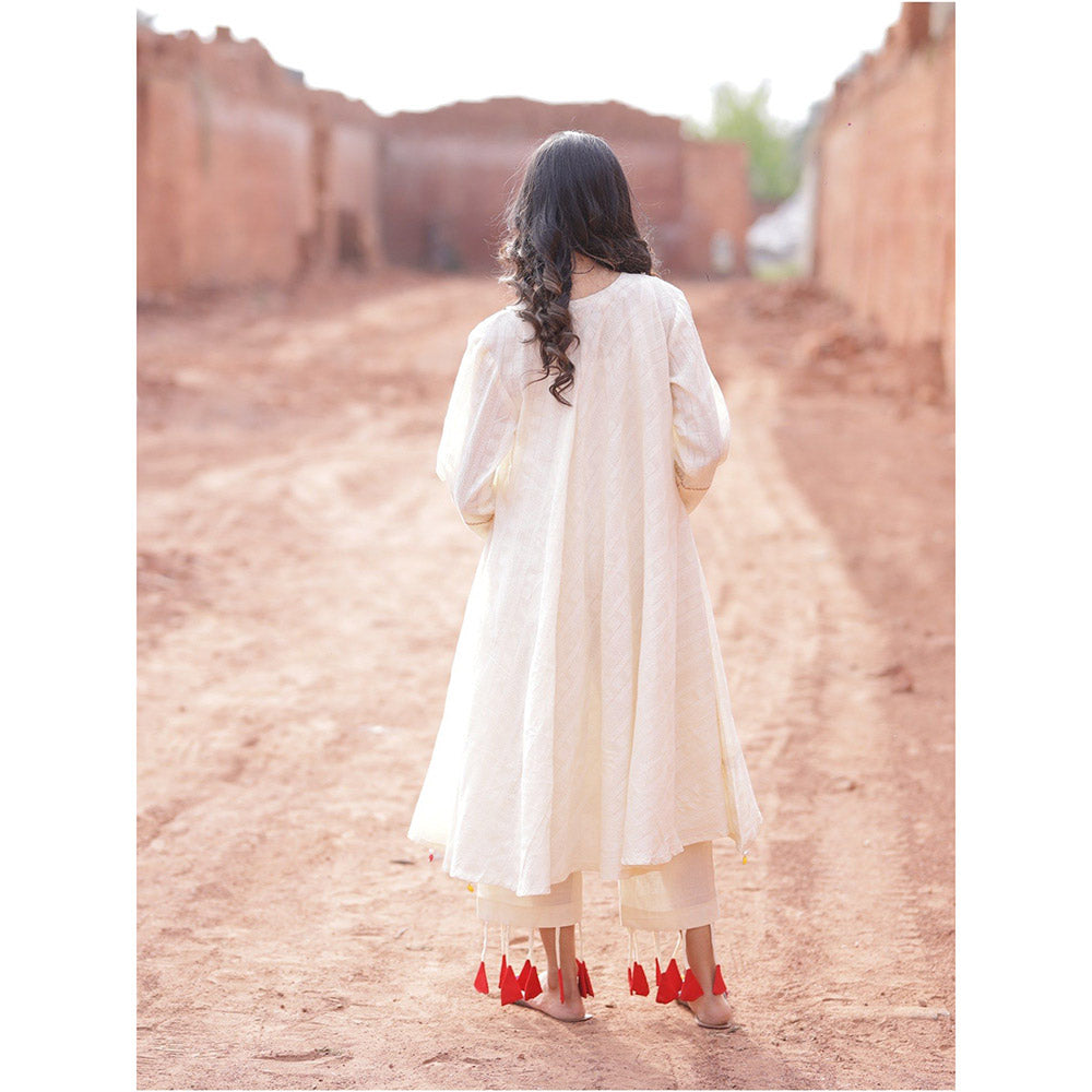 Mani Dua Khanna A Line Ivory Anarkali with Pant (Set of 2)