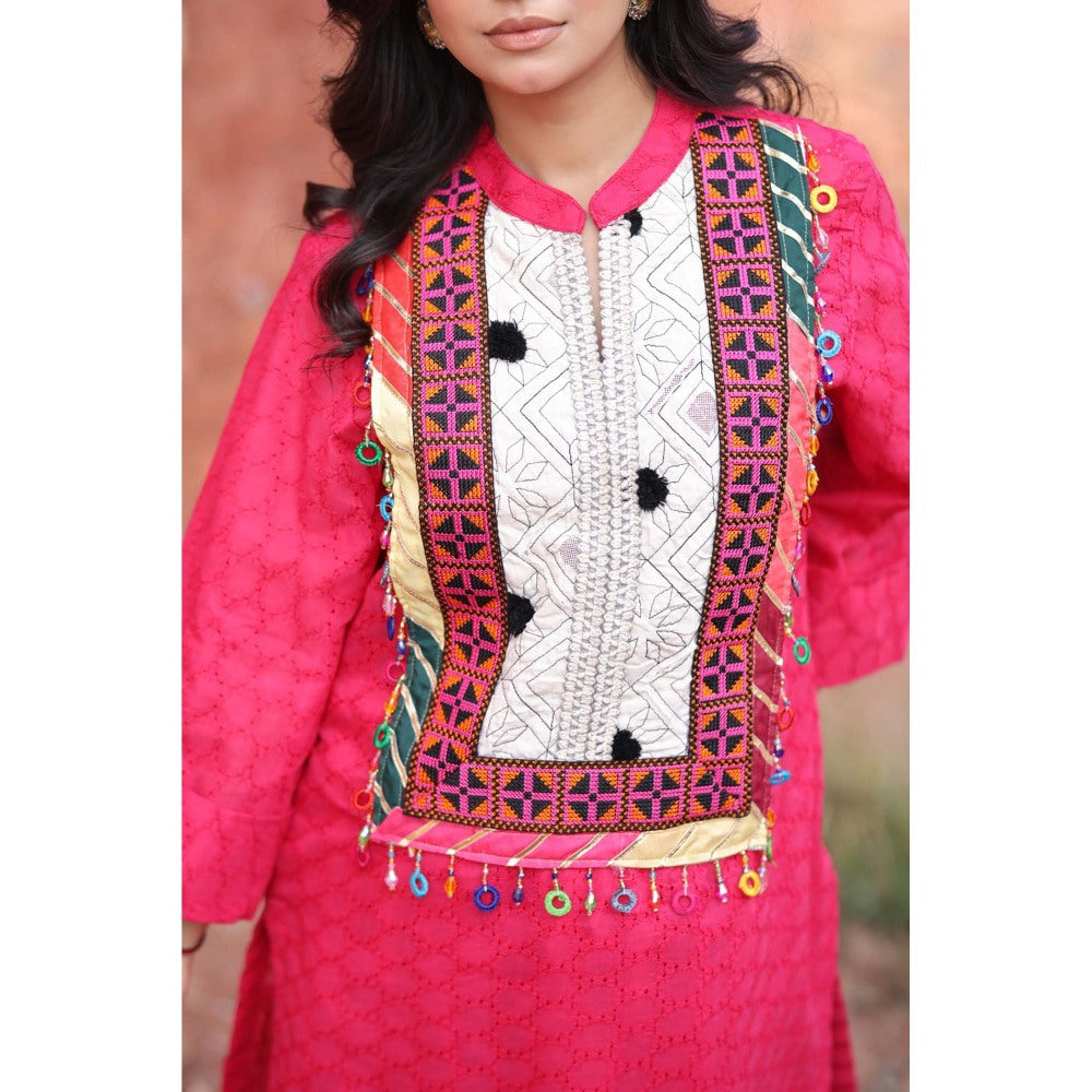 Mani Dua Khanna Pink Tassels Kurta with Pant (Set of 2)