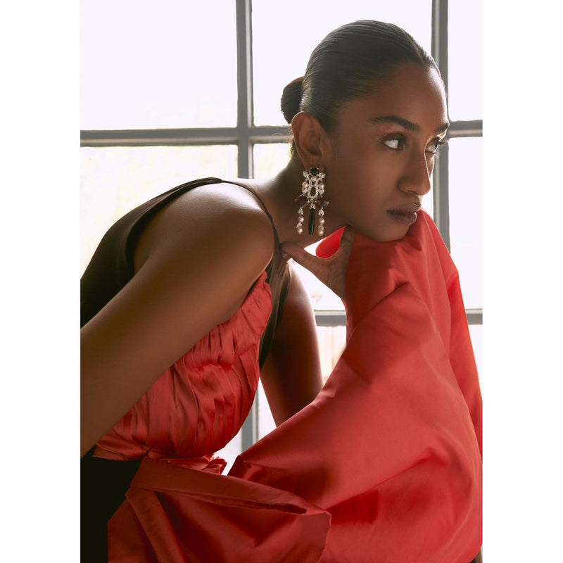 Manika Nanda Peach Draped Dress With Bow Detail