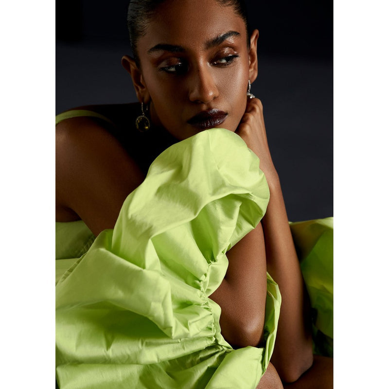 Manika Nanda Green Mini Dress With Puff Sleeve (Set of 2)
