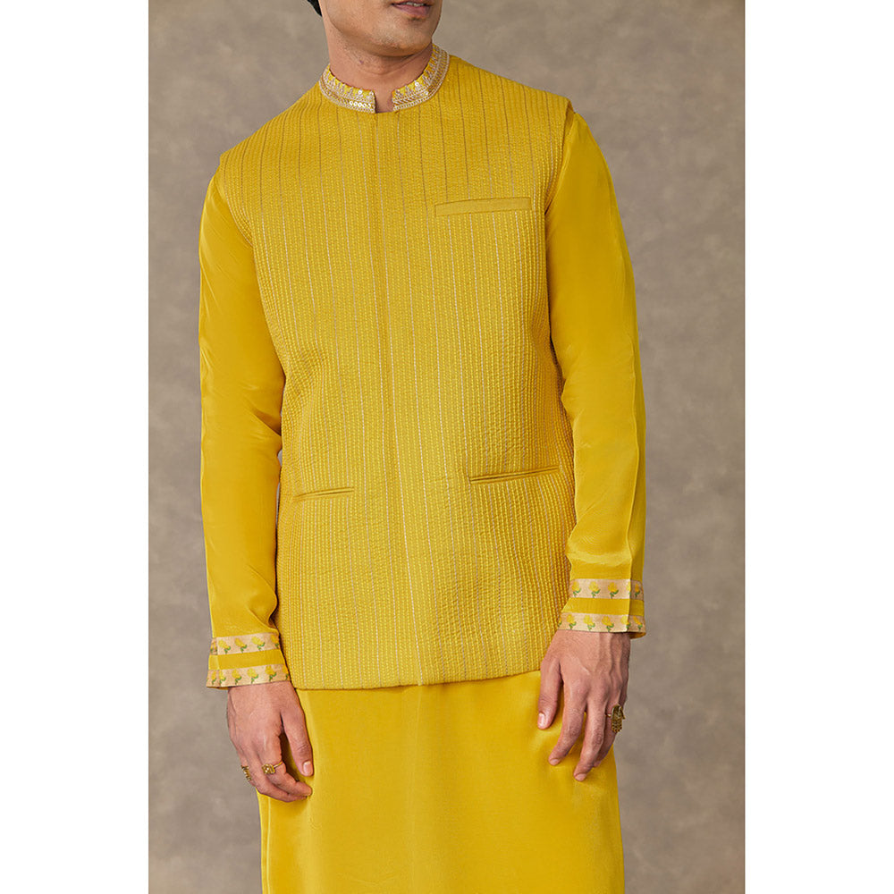 Masaba Corn Yellow Tissue Nehru Jacket with Kurta and Pant (Set of 3)