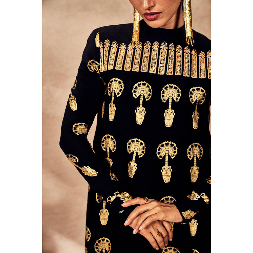 Masaba Black Traveller's Palm Tunic with Palazzo (Set of 2)