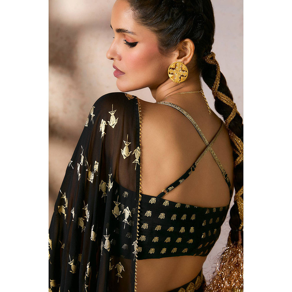 Masaba Black Mystic Drape Saree with Stitched Blouse