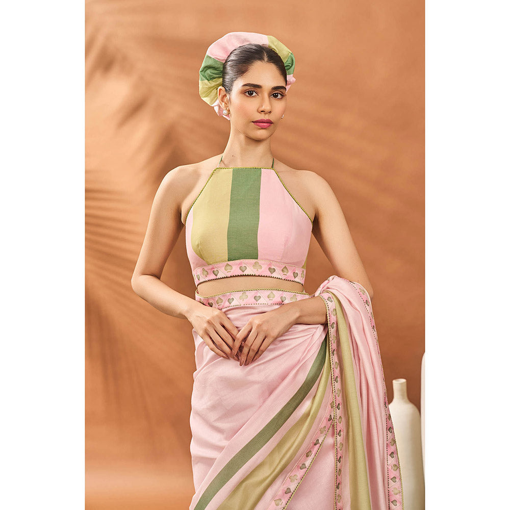 Masaba Pink Blooming Board Saree with Unstitched Blouse