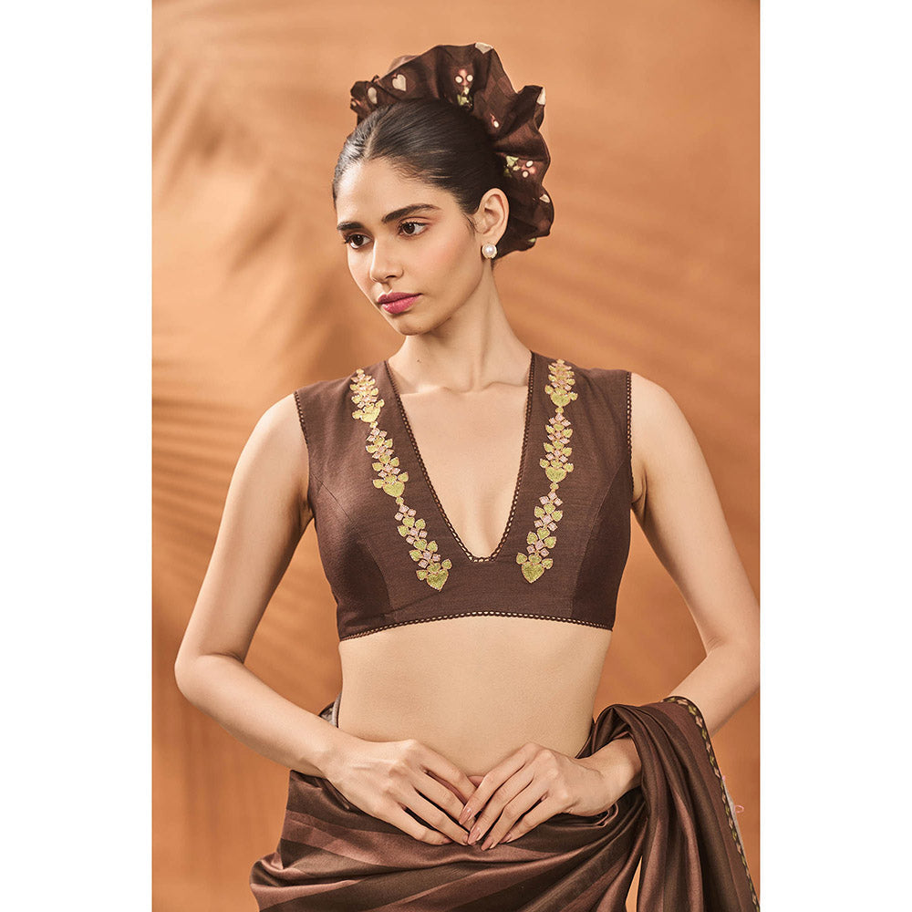 Masaba Brown Mocha Mosaic Saree with Unstitched Blouse