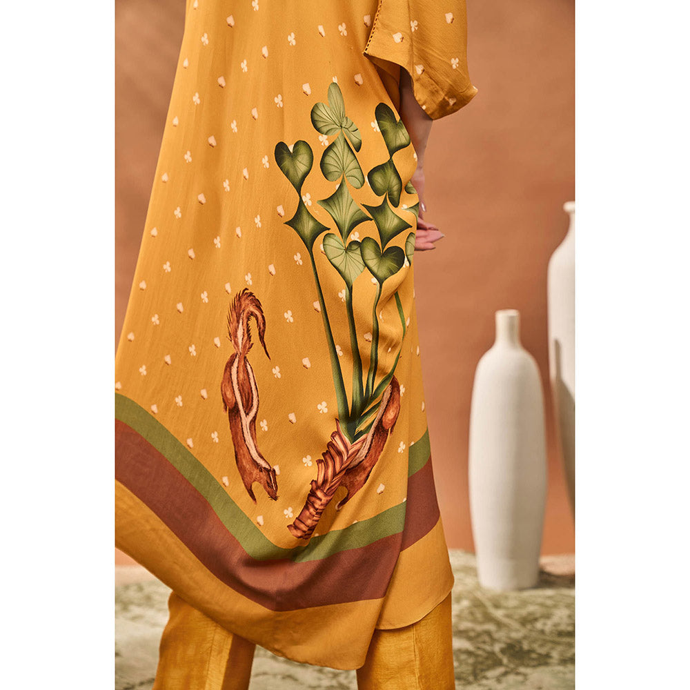 Masaba Yellow Spades Blossom Kaftan with Pant (Set of 2)