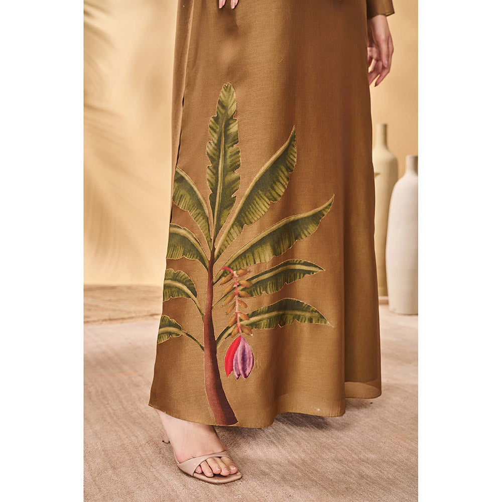 Masaba Brown Tan Trellis Palm Maxi Dress