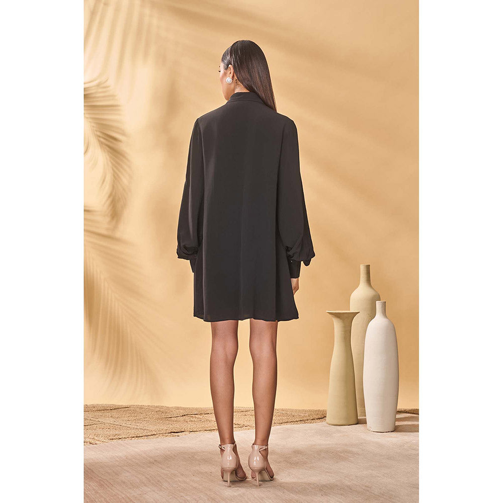 Masaba Black Trellis Palm Khadi Shirt Dress with Belt (Set of 2)