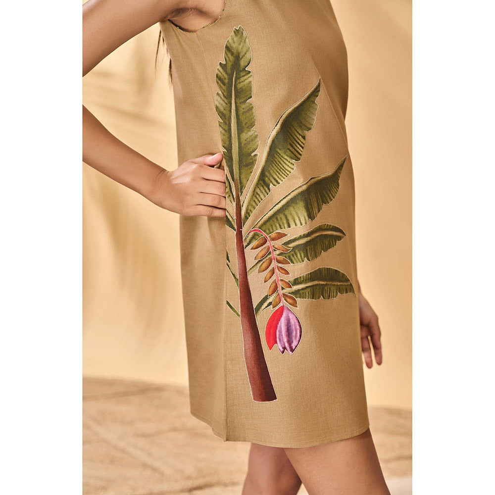 Masaba Beige Trellis Palm Mini Dress