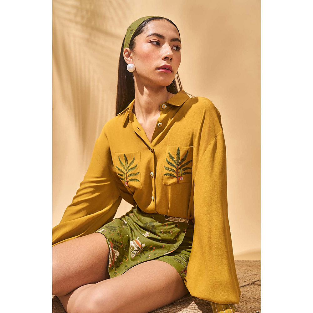 Masaba Mustard Miniature Dreams Skorts with Shirt (Set of 2)