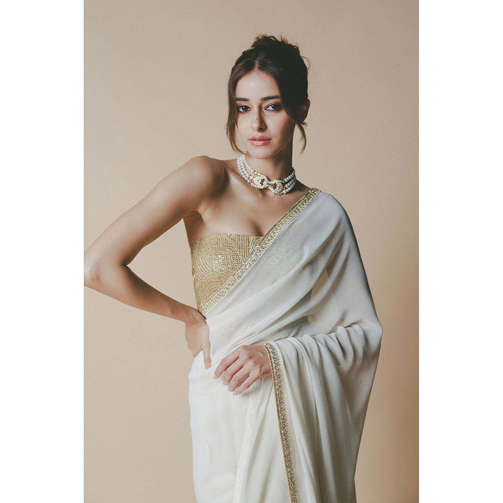 Masaba Ivory Chaand Embellished Saree with Stitched Blouse