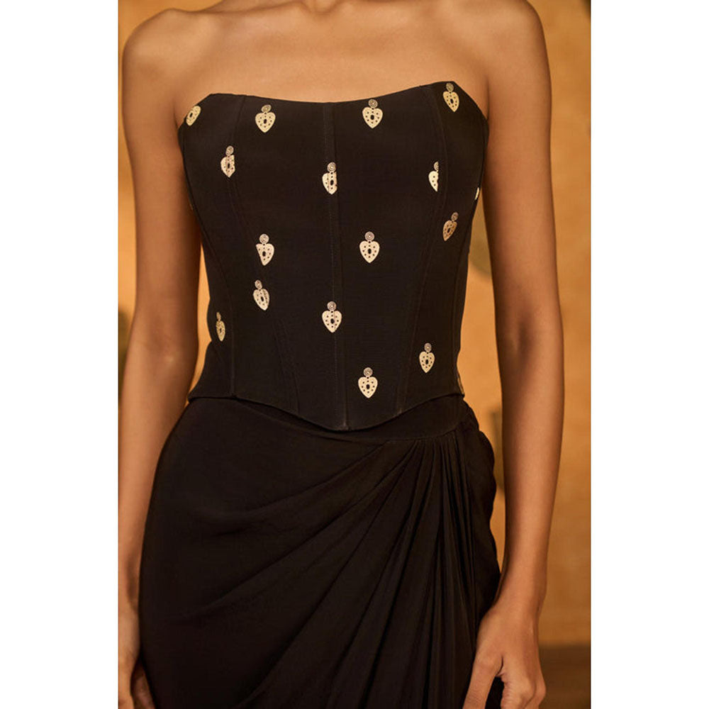 Masaba Brown Heartbeat Draped Skirt with Camisole and Cape