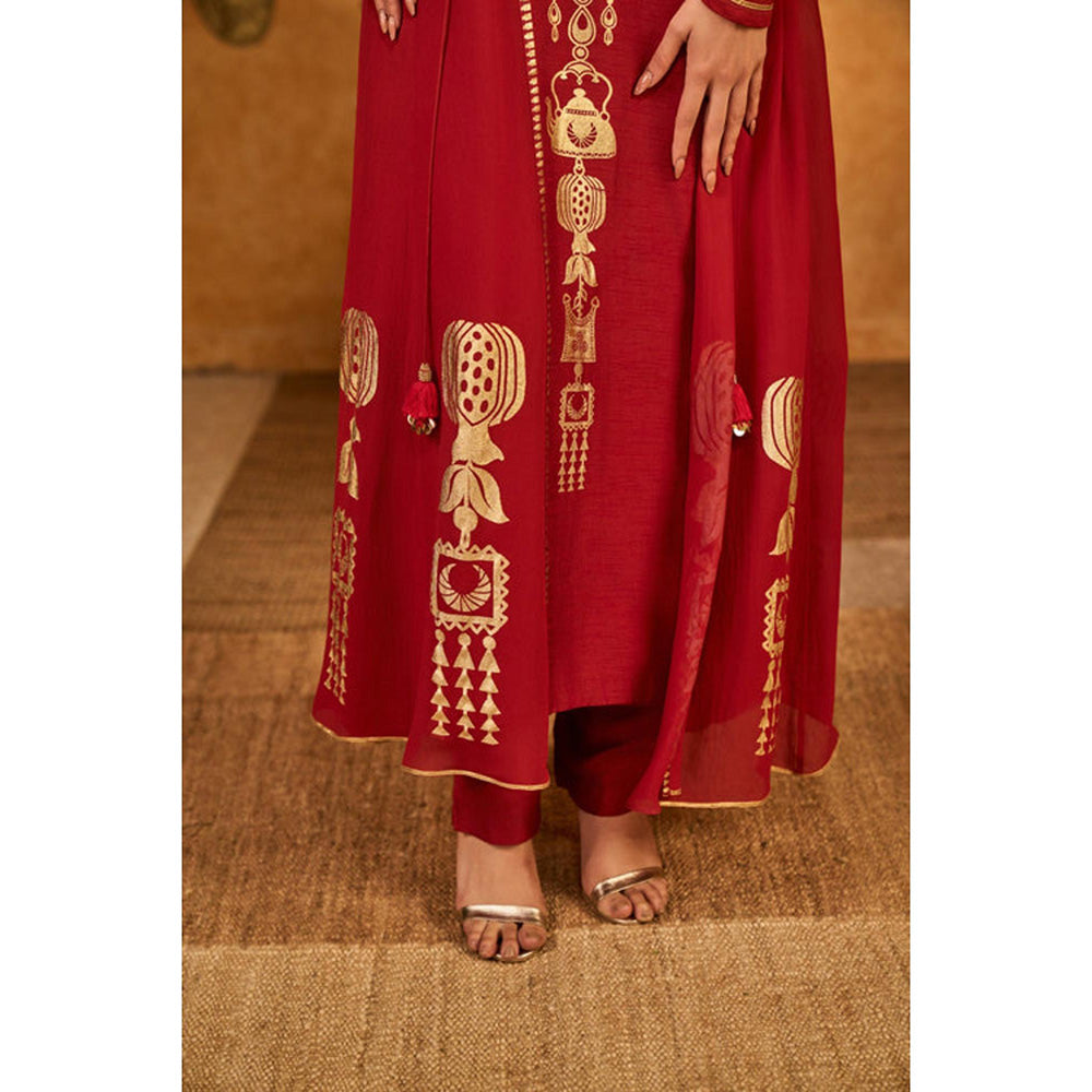 Masaba Red Pop Pod Pendant Kurta with Pant and Jacket