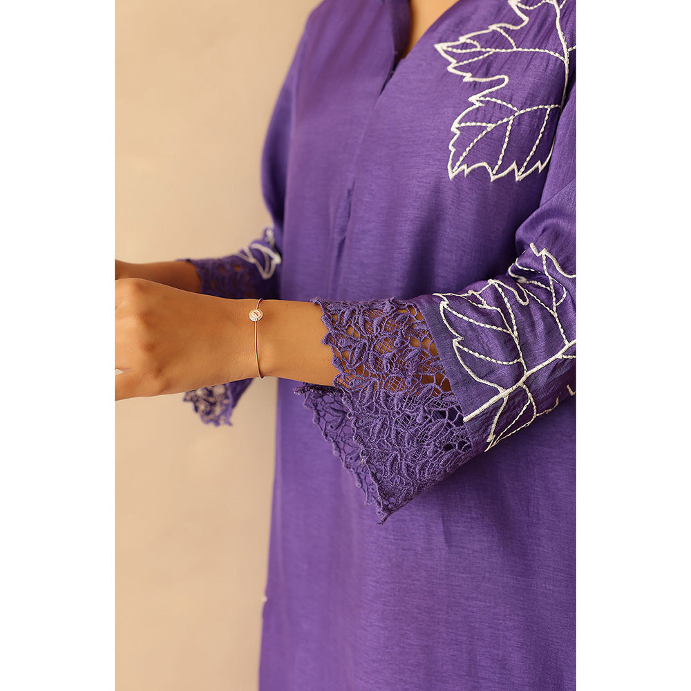 Masoomm Purple Blossom Embroidered Kurta and Pant (Set of 2)