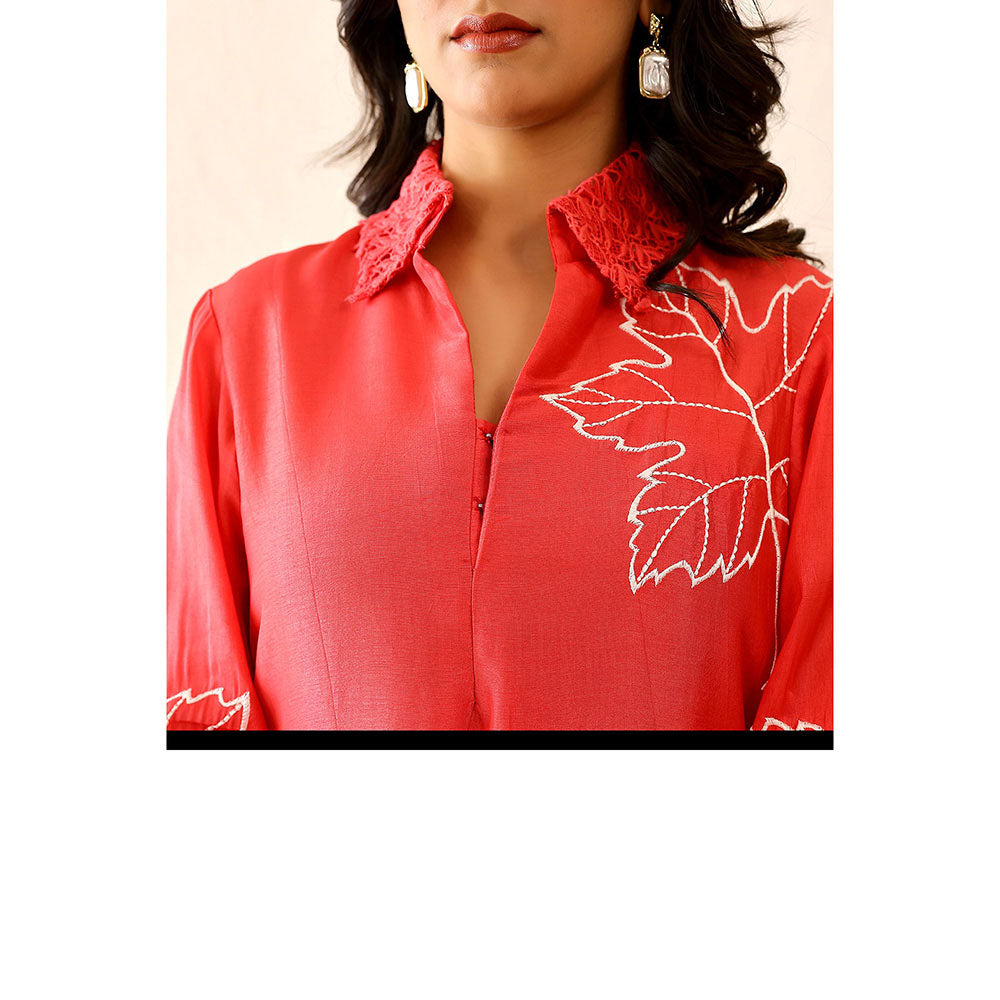 Masoomm Coral Blossom Embroidered Kurta and Pant (Set of 2)