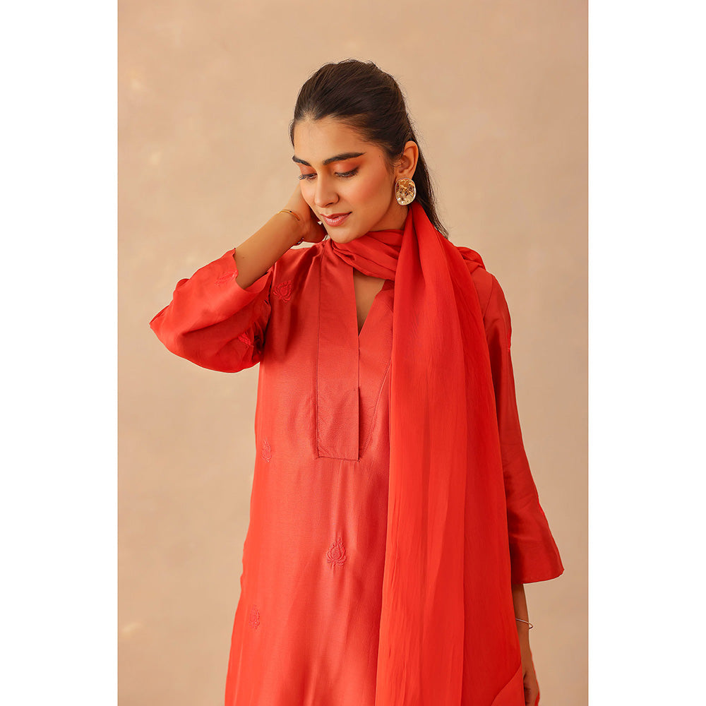 Masoomm Scarlet Red Sienna Embroidered Kurta with Pant and Dupatta (Set of 3)