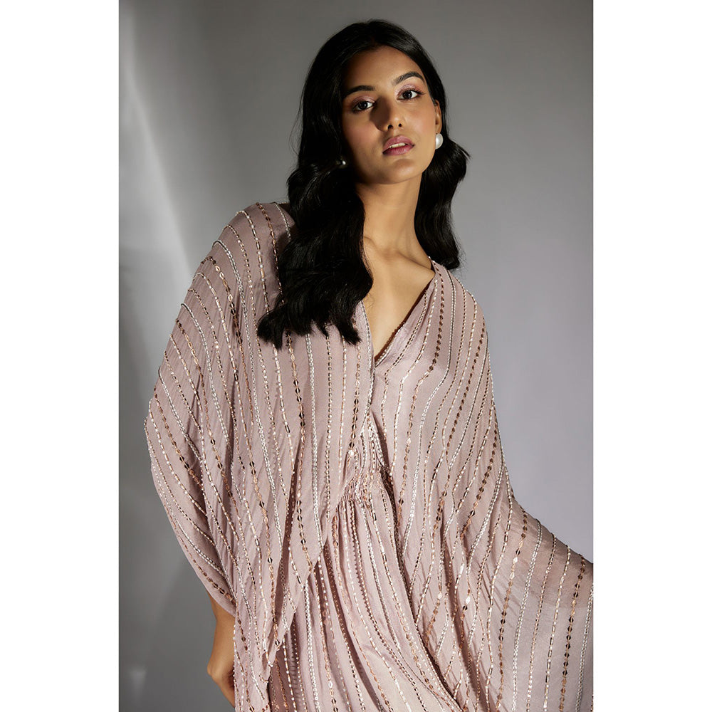 Masumi Mewawalla Beige Embroidered Drape Dress (Set of 2)