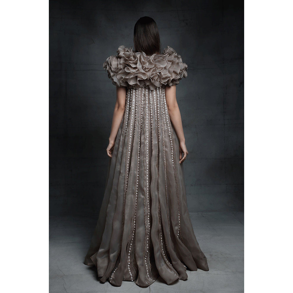 Masumi Mewawalla Chickoo Embroidered Gown with Jacket (Set of 2)