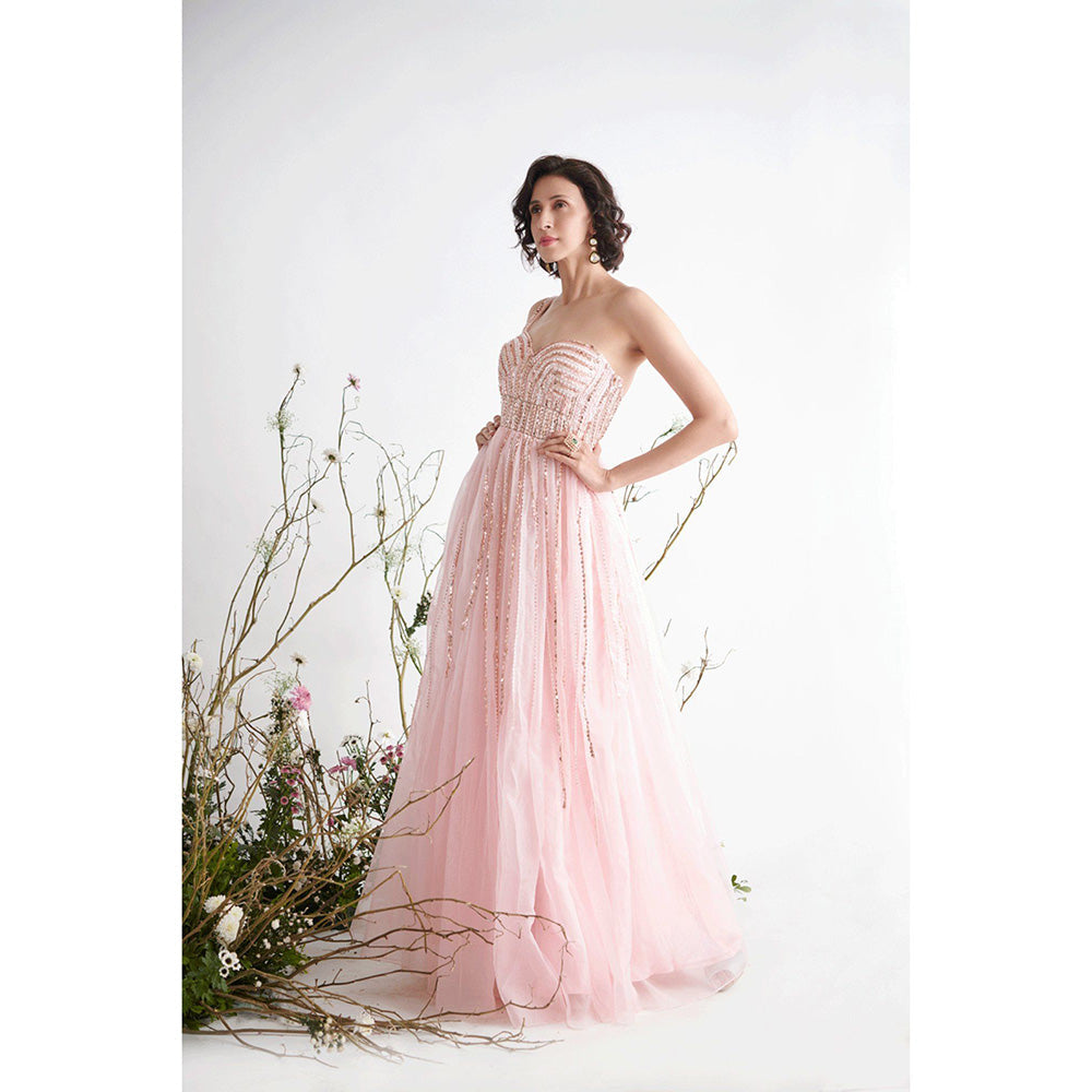 Masumi Mewawalla Rose Pink Embellished Gown