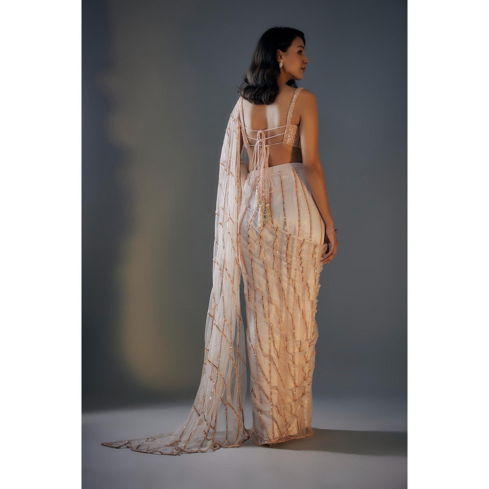 Masumi Mewawalla Rose Pink Embroidered Saree Set with Stitched Blouse