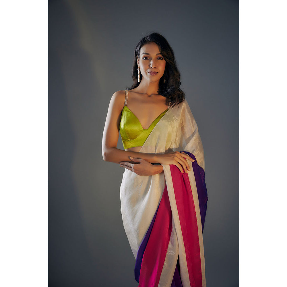 Masumi Mewawalla Pre Draped Pink ,Purple and Gold Saree with Embroidered Stitched Blouse