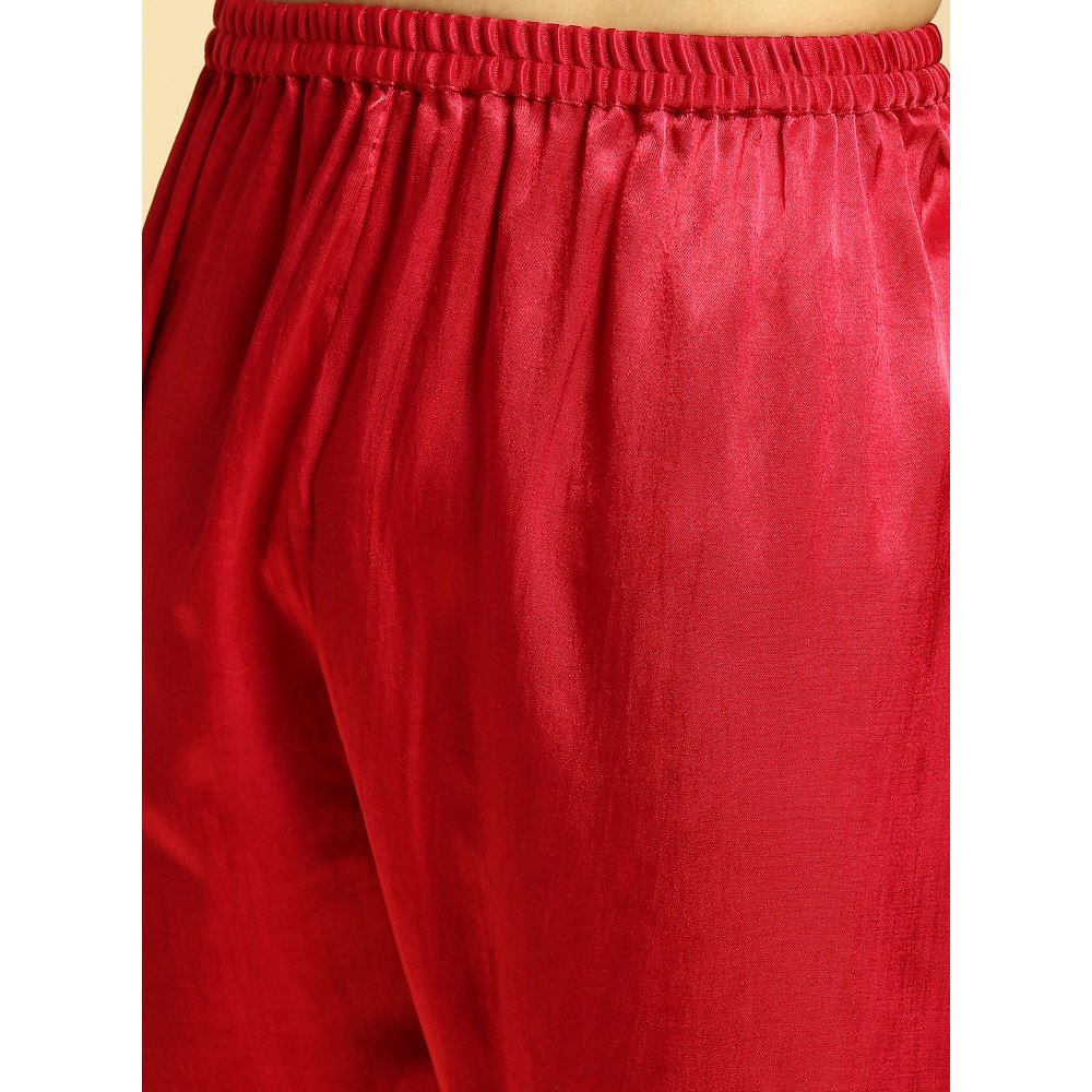 Masumi Mewawalla Red Embroidered Kurta with Pant (Set of 2)