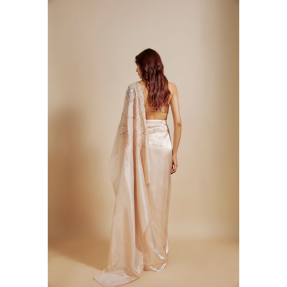 Masumi Mewawalla Rose Gold Pre Draped Saree with Stitched Blouse