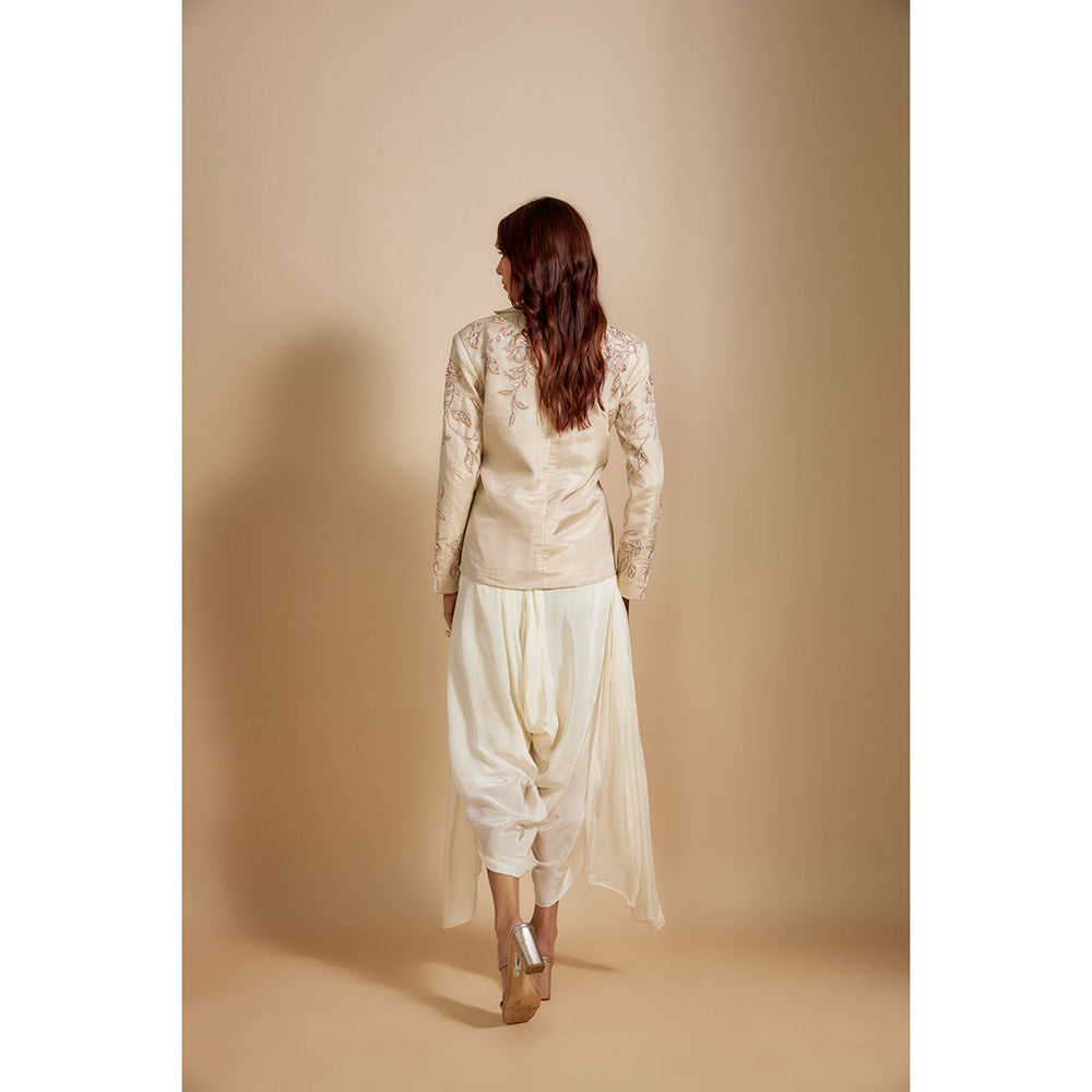 Masumi Mewawalla Beige Tissue Jacket with Dhoti (Set of 2)