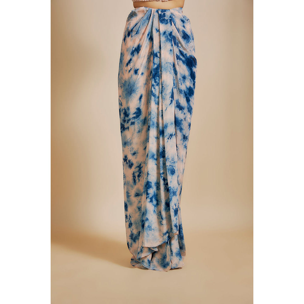 Masumi Mewawalla Blue Shibori Embroidered Vest Coat Top with Skirt (Set of 2)