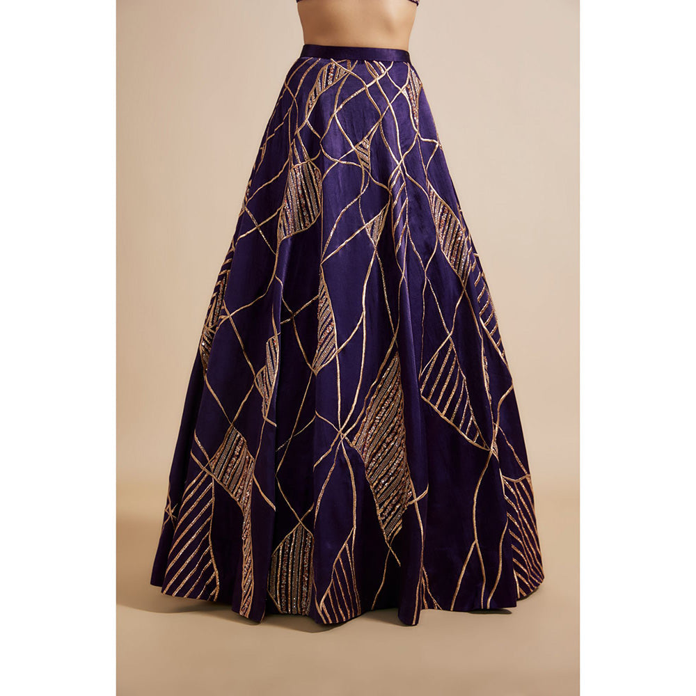 Masumi Mewawalla Deep Purple Embroidered Lehenga with Blouse and Dupatta (Set of 3)