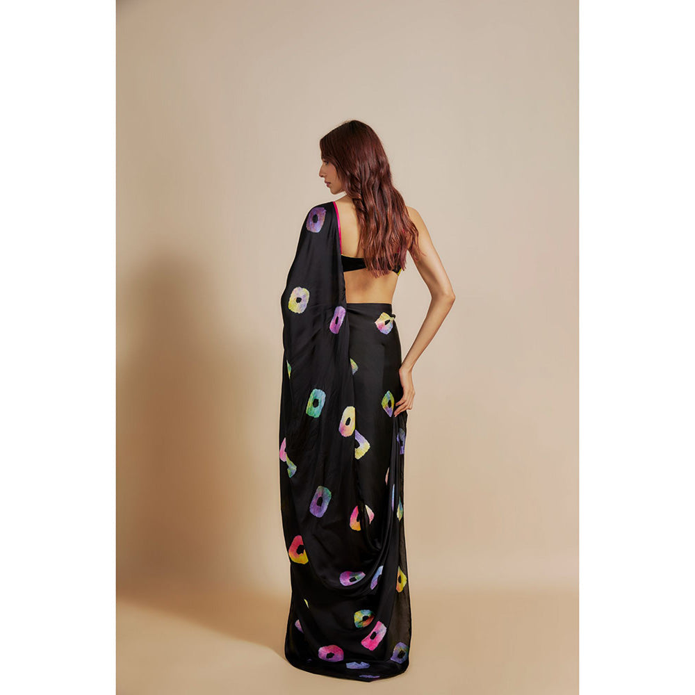 Masumi Mewawalla Black Shibori Pre Draped Saree with Stitched Blouse