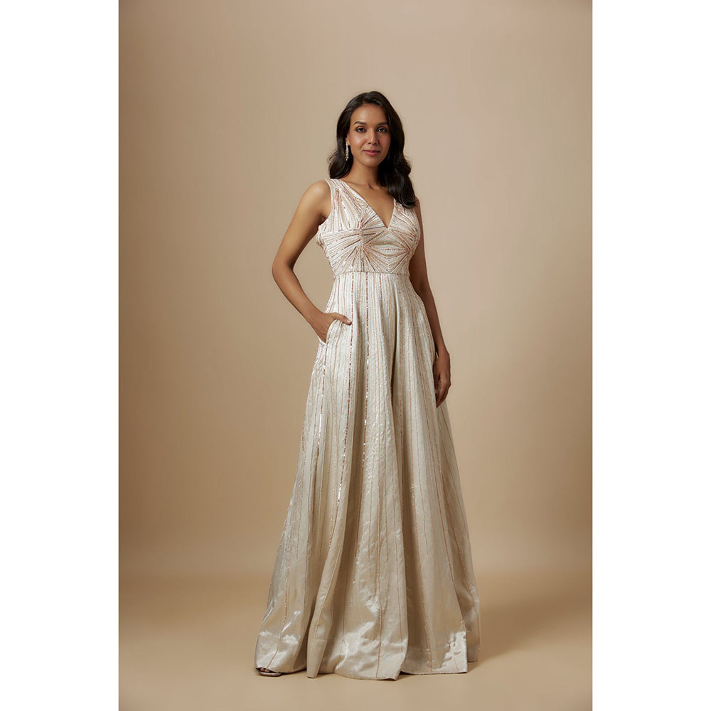 Masumi Mewawalla Beige Embroidered Jumpsuit