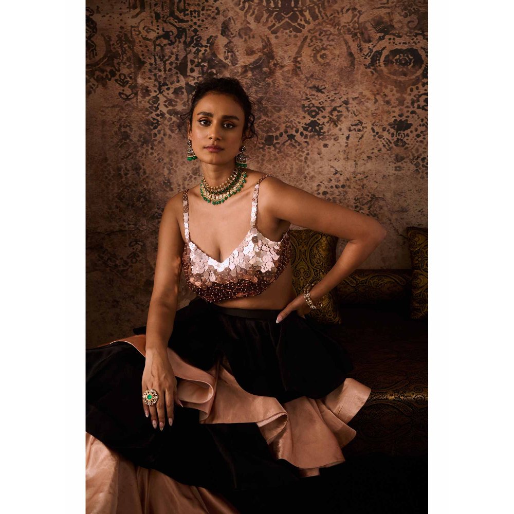 Masumi Mewawalla Multicoloured Embellished Drape Skirt with Bustier (Set of 2)