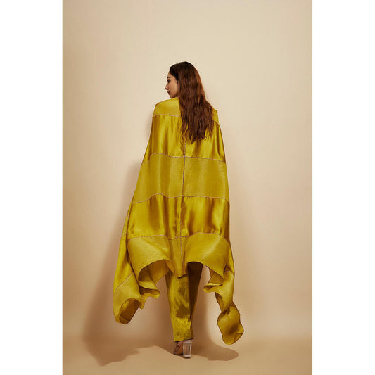 Masumi Mewawalla Mustard Embroidered Kaftan with Pant (Set of 2)