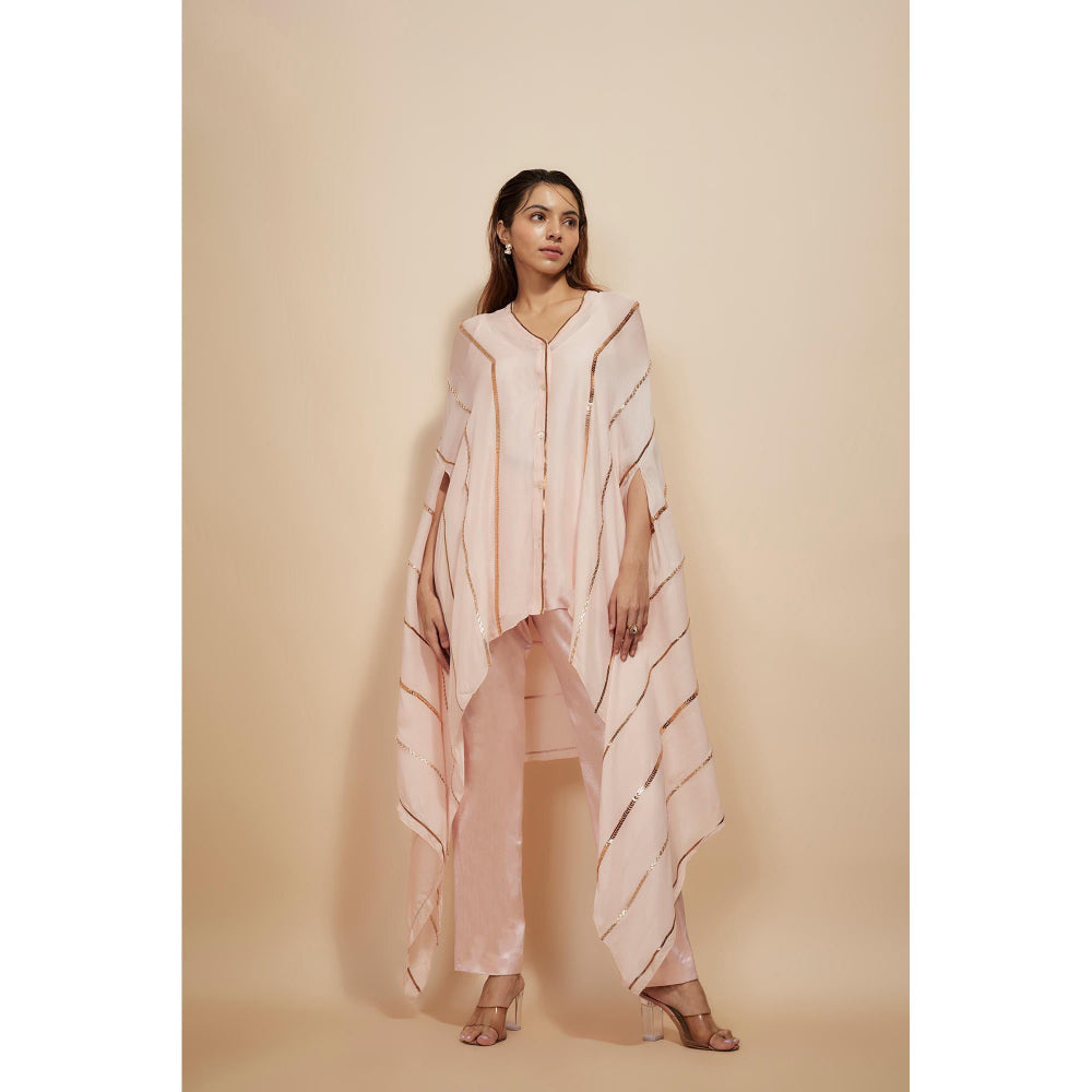 Masumi Mewawalla Light Pink Emblished/sequence Kaftan with Pant (Set of 2)