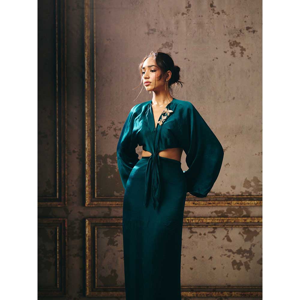 Masumi Mewawalla Bottle Green Twisted Dress