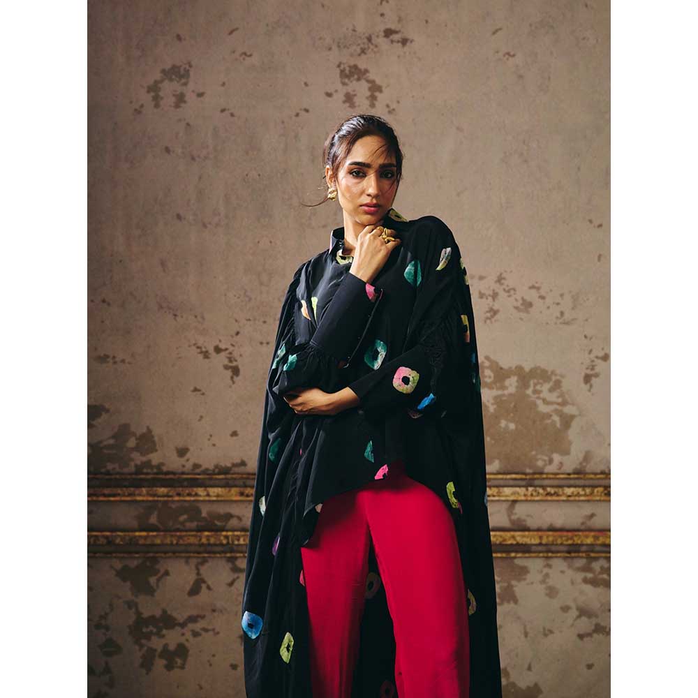 Masumi Mewawalla Black Shibori Long Shirt with Pant (Set of 2)
