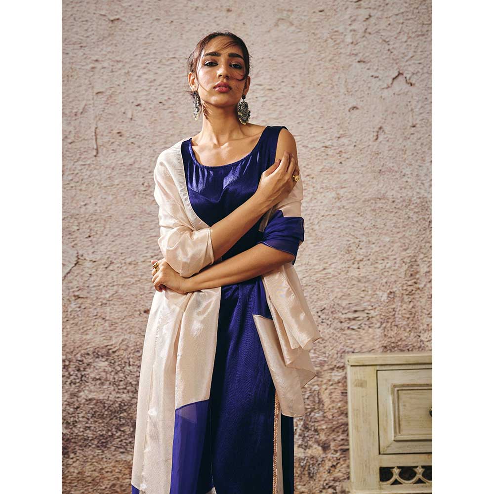 Masumi Mewawalla Blue Tissue Kurta with Palazzo and Dupatta (Set of 3)