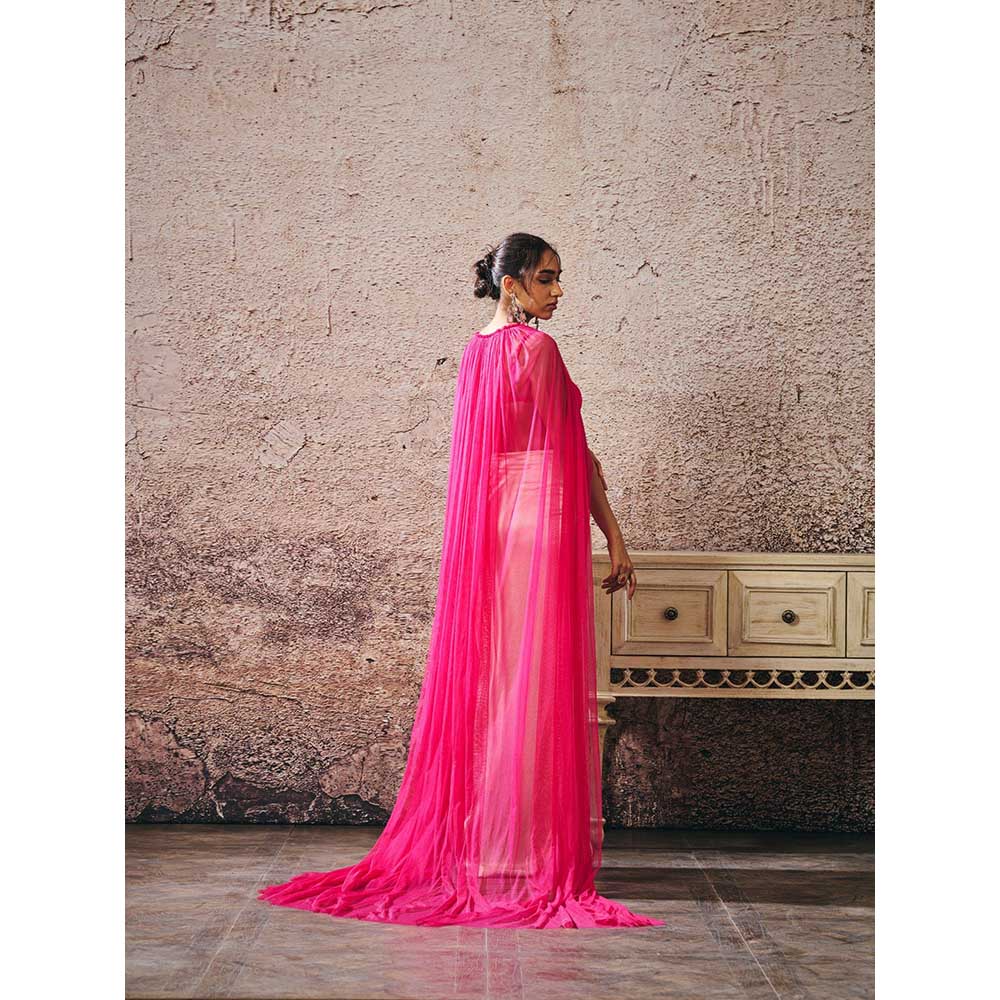 Masumi Mewawalla Hot Pink Blouse with Cape and Skirt (Set of 3)