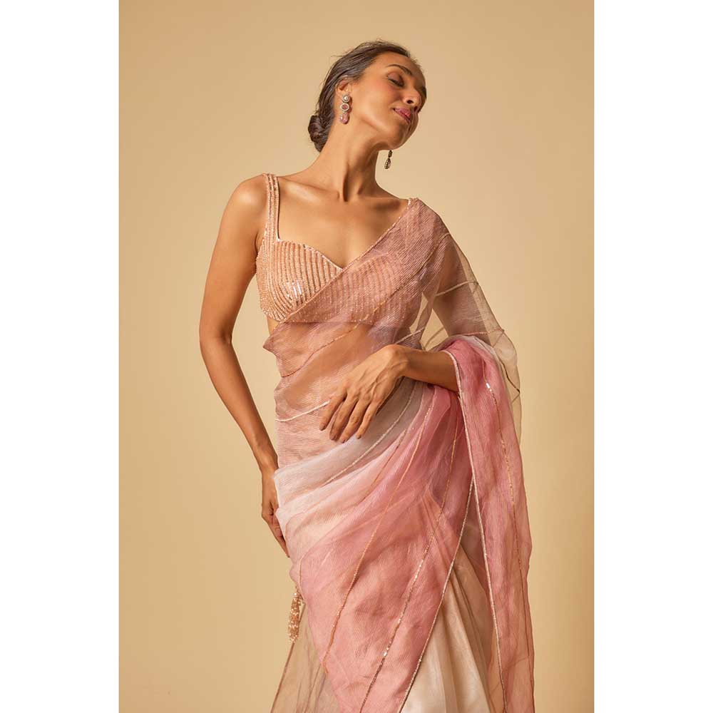 Masumi Mewawalla Tissue Embroidered Pre Draped Saree and Stitched Blouse