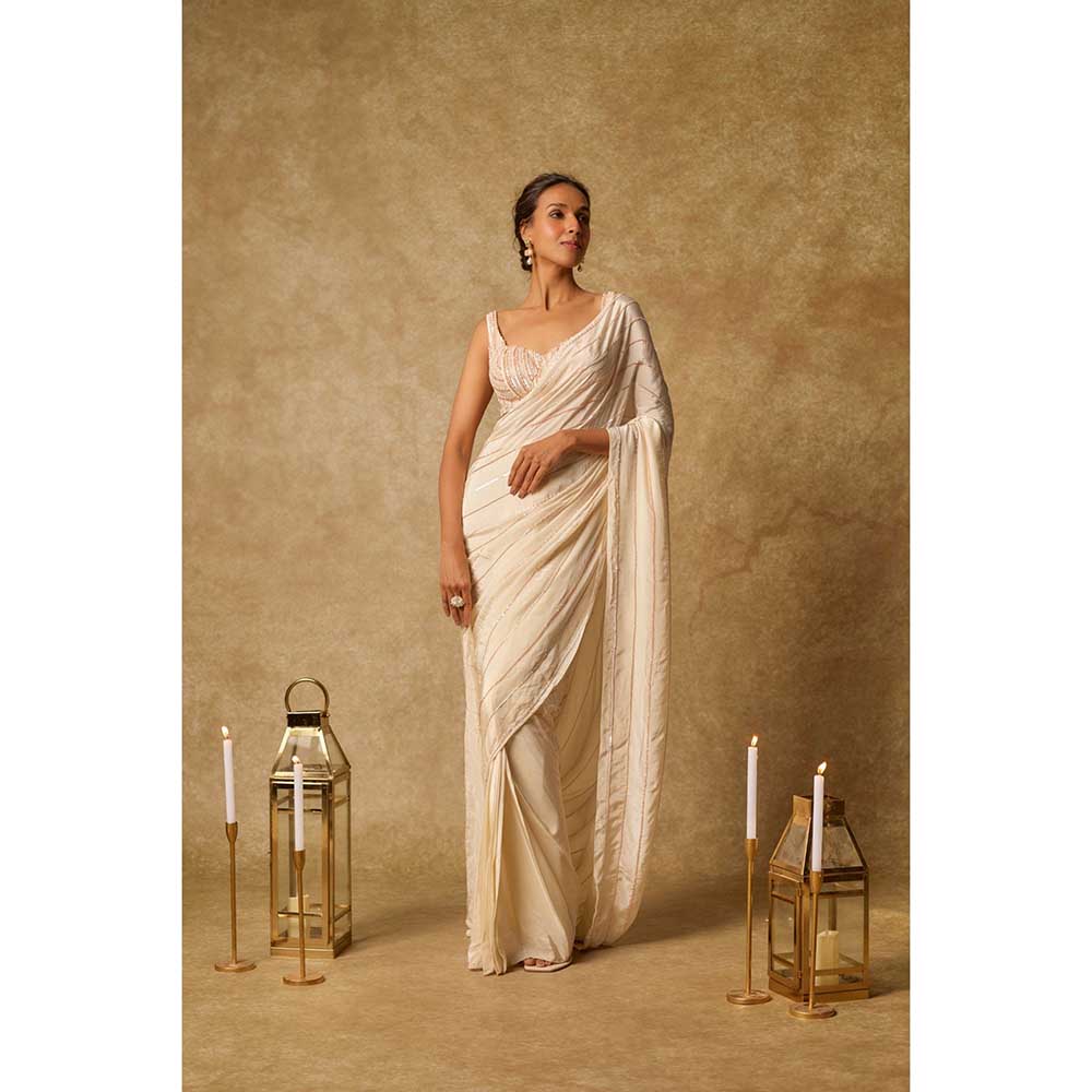 Masumi Mewawalla Off White Embroidered Pre Draped Saree and Stitched Blouse