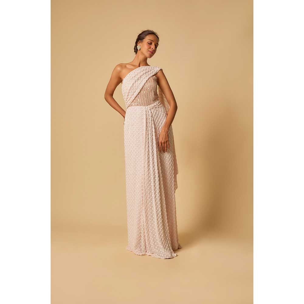Masumi Mewawalla Baby Pink Embroidered Pre Draped Gown Saree