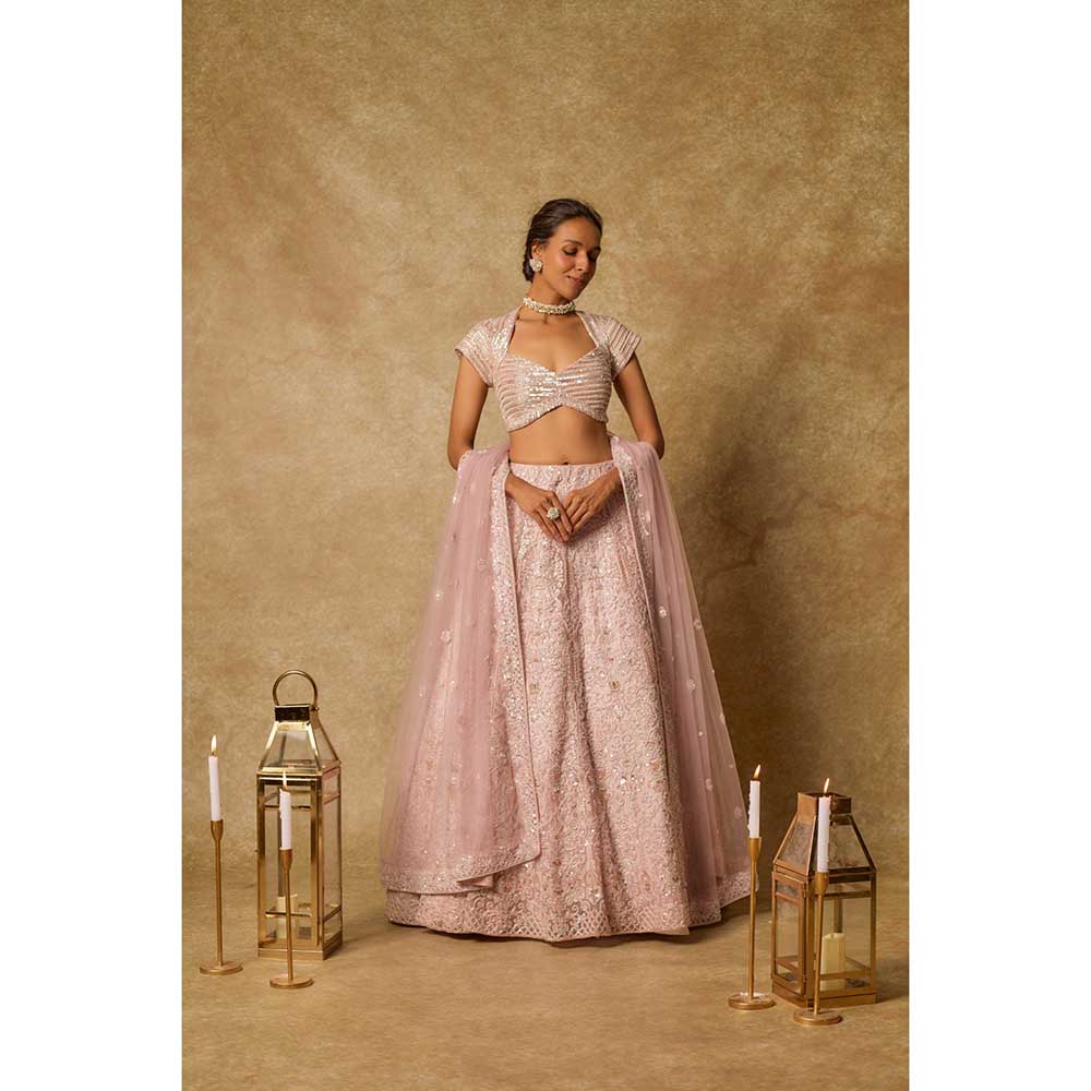 Masumi Mewawalla Pink Embroidered Lehenga with Stitched Blouse and Dupatta (Set of 3)