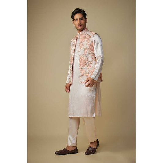 Masumi Mewawalla Peach Embroidered Bundi Jacket with Kurta and Pant (Set of 3)